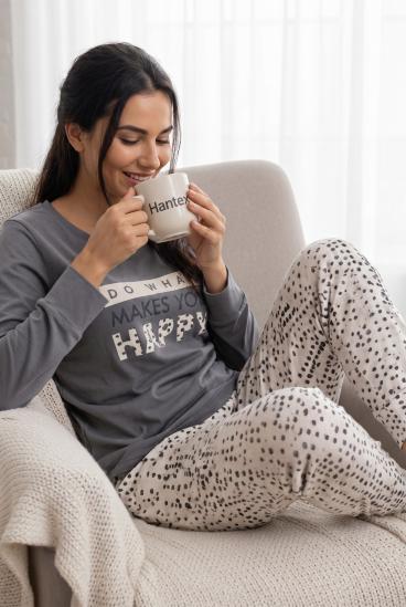 Pijama longo estampado, cinza