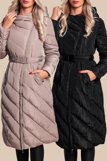 Conjunto de 2 casacos longos acolchoados, preto/fango