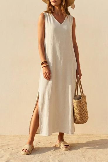 Vestido maxi solto de viscose, bege