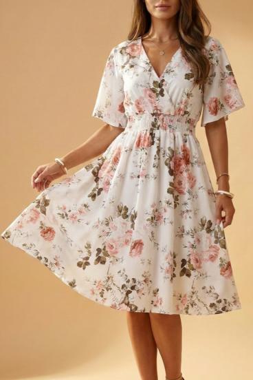 Vestido midi com estampa floral, branco