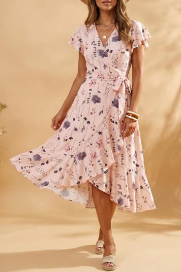Vestido Midi com Estampa Floral, Rosa Claro