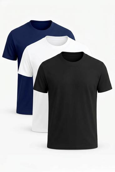 Conjunto de três camisetas masculinas de algodão, manga curta, várias cores