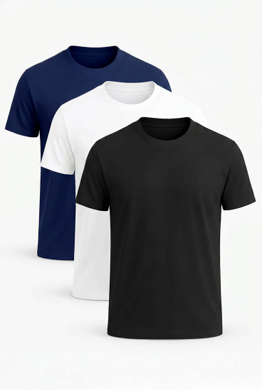 Conjunto de três camisetas masculinas de algodão, manga curta, várias cores