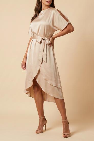 Vestido midi elegante com recortes Thiena, cor champanhe