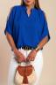 Blusa solta elegante com decote em "V", azul royal