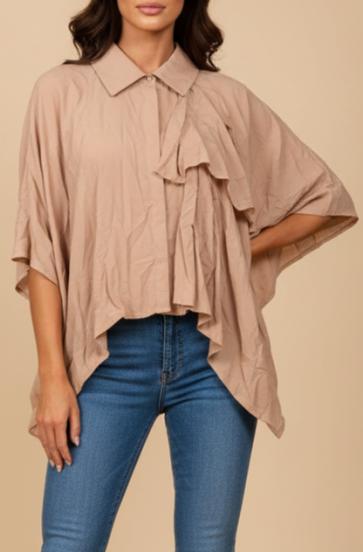 Blusa Assimétrica de Viscose, Bege