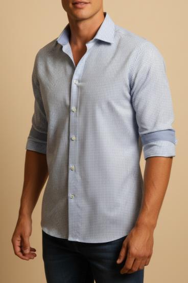 Camisa Masculina Estampada, Azul Claro