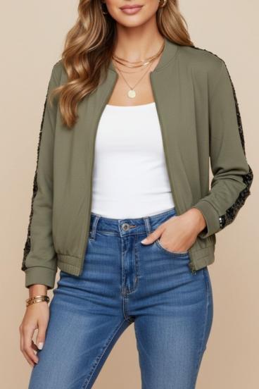 Jaqueta Esportiva de Algodão com Paetês, Verde Oliva