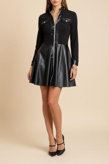 Vestido Curto de Couro Sintético, Preto