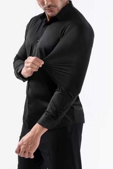 Camisa Masculina Sem Costura Altamente Esticável Feita de Tecido Antirrugas, Preta