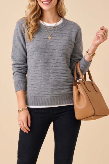 Suéter Feminino Gola Careca, Cinza