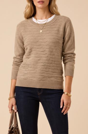 Suéter Feminino Gola Careca, Caqui