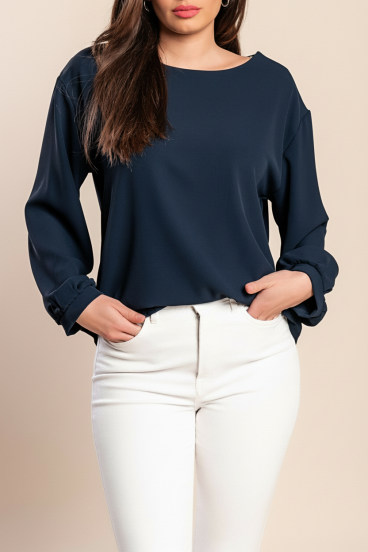 Blusa Gola Redonda, Azul Escuro