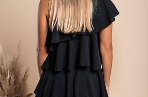 Mini vestido elegante com babados Liona, preto