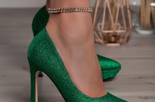 Sapato de salto alto com glitter, verde