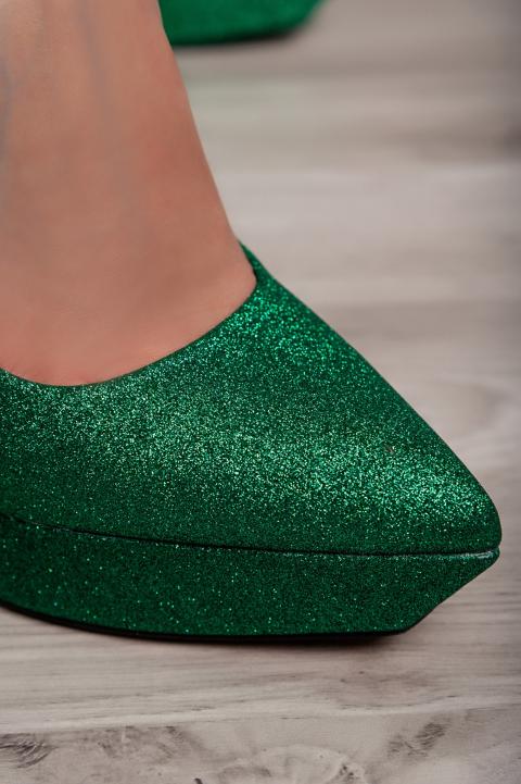 Sapato de salto alto com glitter, verde