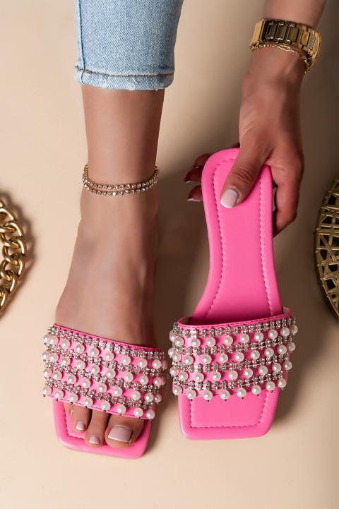 Sandálias com contas decorativas, rosa claro