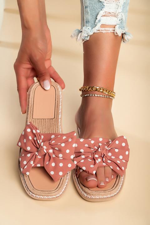 Sandálias com laço decorativo com estampado às bolinhas, rosa