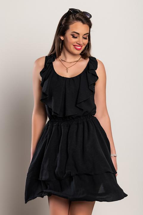 Mini vestido elegante com babados Caltana, preto