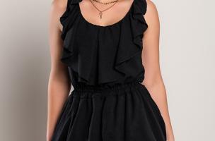 Mini vestido elegante com babados Caltana, preto