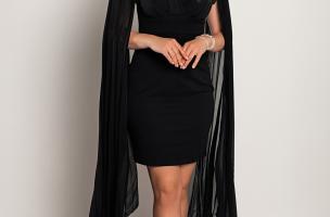 Mini vestido elegante com corte justo e mangas plissadas Marseila, preto