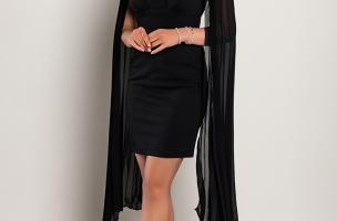 Mini vestido elegante com corte justo e mangas plissadas Marseila, preto