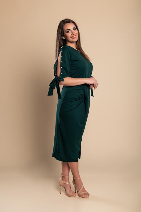 Elegante vestido midi com detalhe de pérolas Peppina, verde