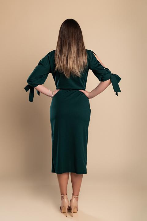 Elegante vestido midi com detalhe de pérolas Peppina, verde