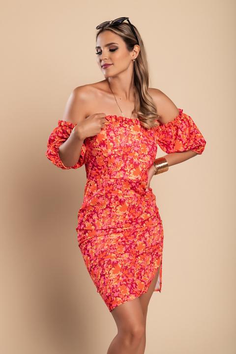 Mini vestido elegante com estampa Corvetta, laranja