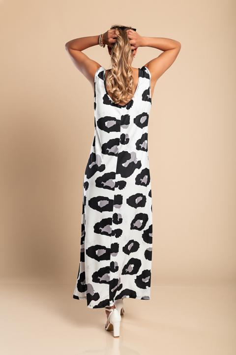 Vestido longo com estampa de leopardo, branco