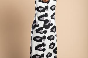 Vestido longo com estampa de leopardo, branco