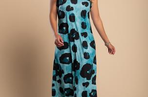 Maxi vestido com estampa de leopardo, azul