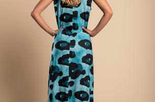 Maxi vestido com estampa de leopardo, azul