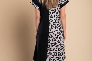 Vestido maxi elegante com estampado de leopardo, preto