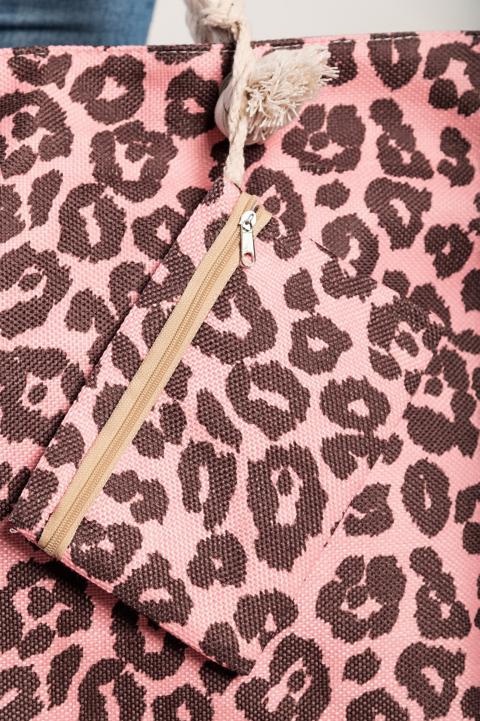 Bolsa de praia com estampa de leopardo, rosa claro