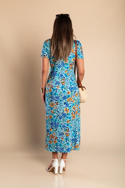 Vestido maxi com estampado floral, azul claro