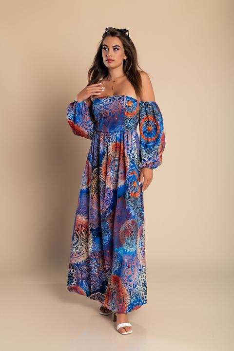 Vestido maxi elegante com estampado Montella, azul