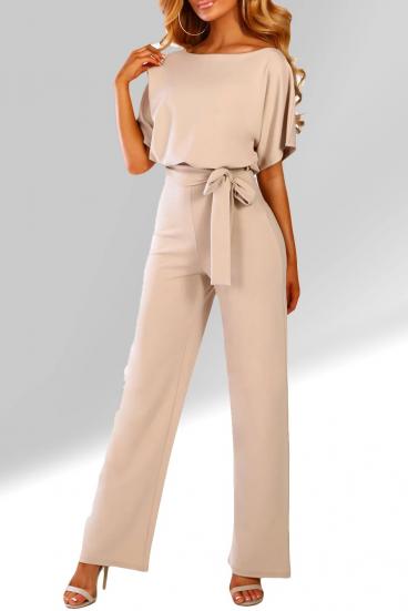 Macacão fashion com calças largas e mangas curtas Nelia, damasco